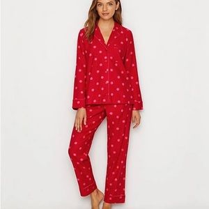Kate Spade • Red Pink Flannel Polka Dot Pajamas Lounge Wear Valentine Set NWT